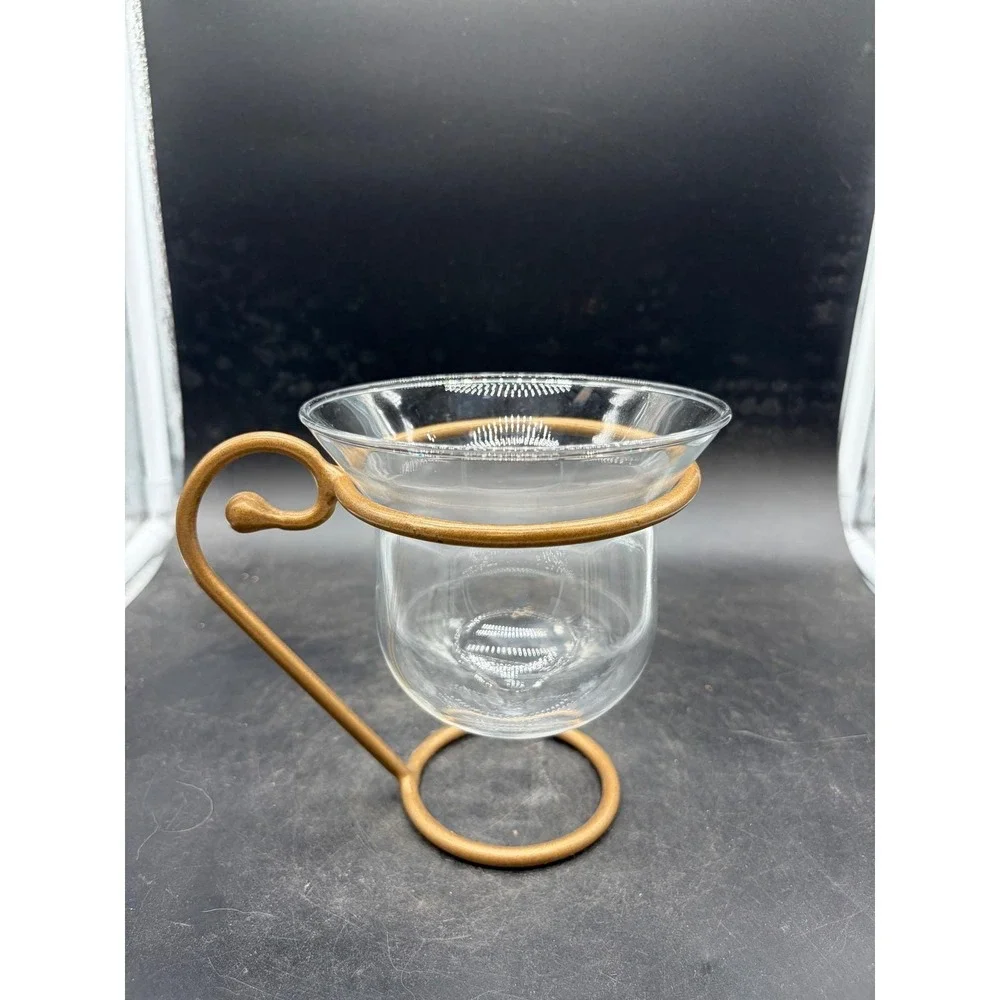 Modern Gold Metal and Clear Glass Votive Tea Light‎ Candle Holder with Handle
